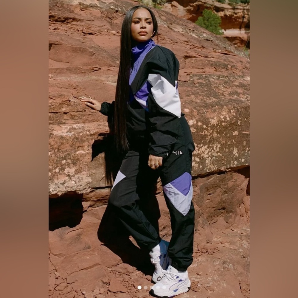 PUMA x Lauren London Woven Track Pants Women's Black/Purple Size XL